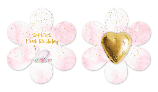 Swan Princess 1st Birthday Flower Shaped Card