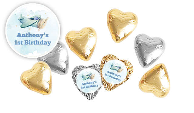 Vintage Plane 1st Birthday Foil Chocolate Hearts