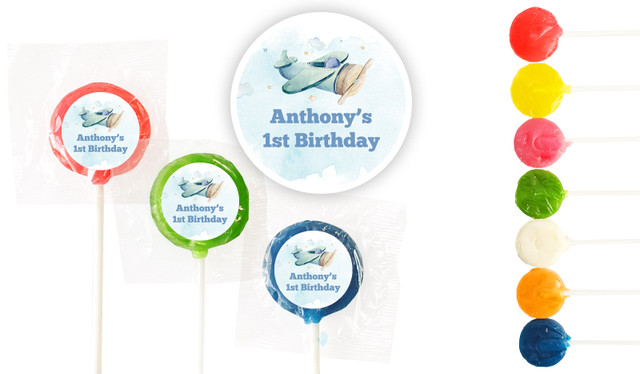 Vintage Plane 1st Birthday Custom 3cm Mini Lollipops