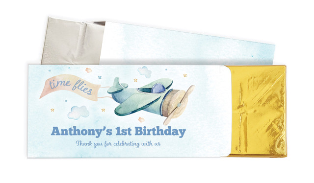 Vintage Plane 1st Birthday Chocolate Bar In A Box