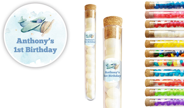 Vintage Plane 1st Birthday Party Personalised Test Tubes