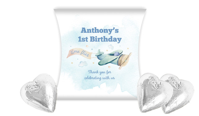 Vintage Plane 1st Birthday Party Personalised Pillow Boxes