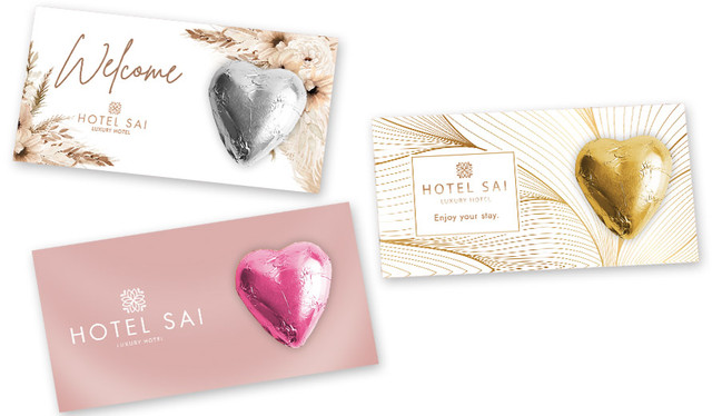 Branded Hotel Chocolate Heart Cards