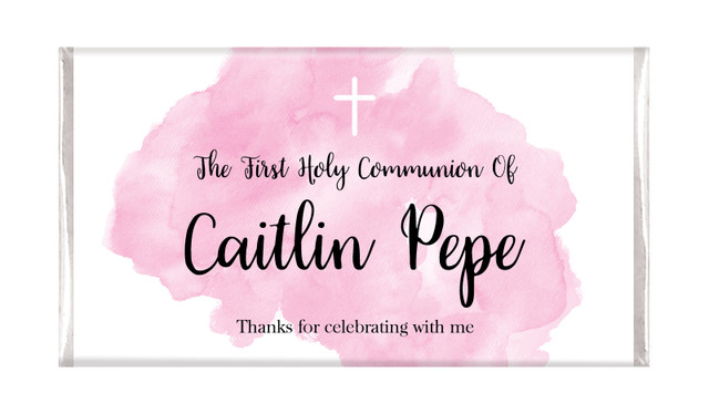 A Splash Of Water Colour Pink Custom Holy Communion Chocolates