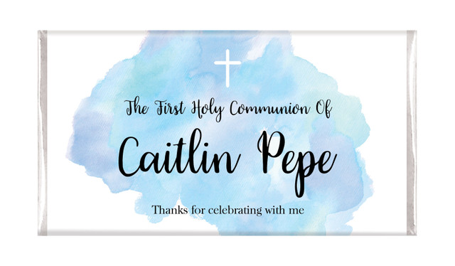 A Splash Of Water Colour Blue Custom Holy Communion Chocolates