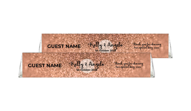 Glitter Rose Gold Custom Toblerone Wedding Chocolates 50g