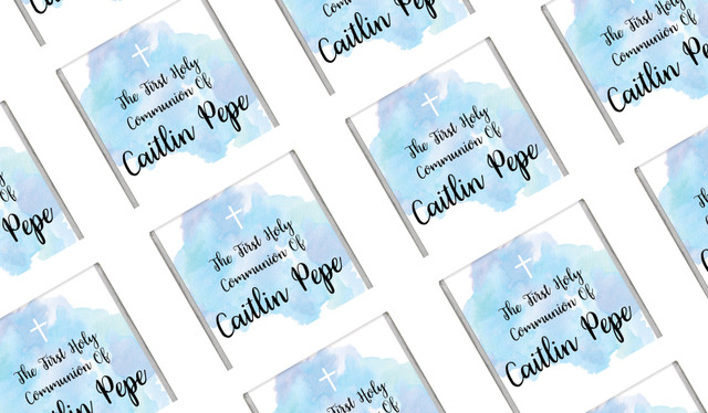 A Splash Of Watercolour Blue Custom Communion Mini Chocolates