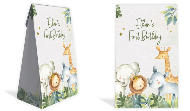 Animal Safari 1st Birthday Party Personalised Gusset Favour Bag