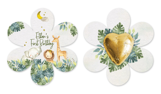 Animal Safari 1st Birthday Flower Shaped Card