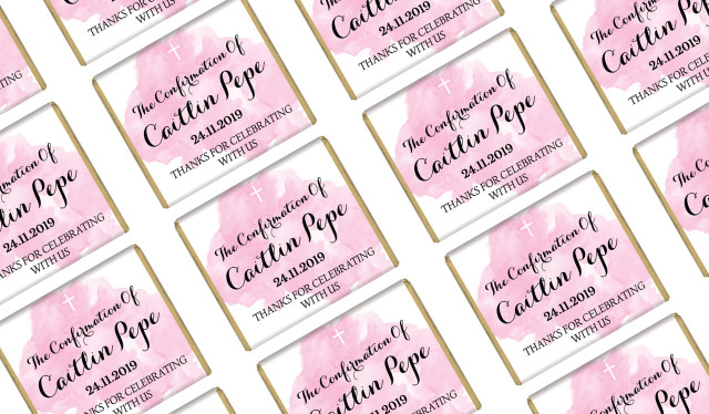 A Splash Of Watercolour Pink Custom Confirmation Mini Chocolates