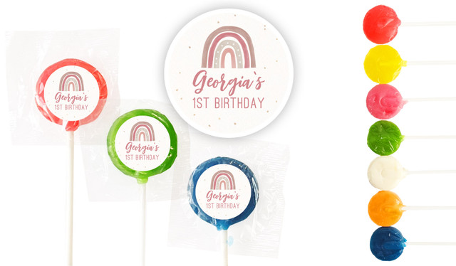 Boho Rainbow 1st Birthday Custom 3cm Mini Lollipops