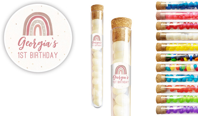 Boho Rainbow 1st Birthday Party Personalised Test Tubes