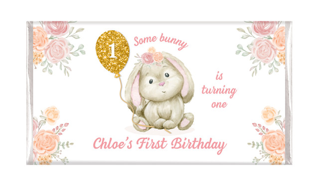 Bunny Balloon Personalised 1st Birthday Chocolate Bars