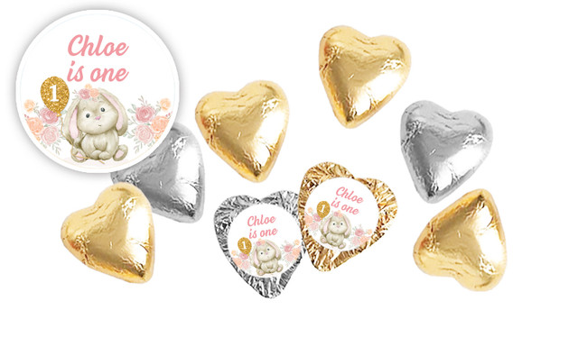 Bunny Balloon 1st Birthday Foil Chocolate Hearts