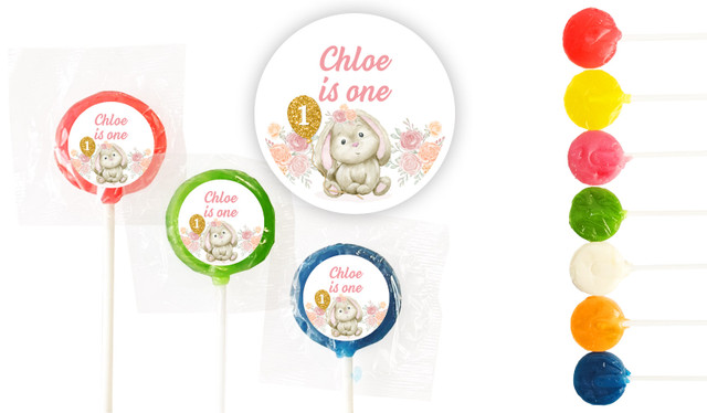 Bunny Balloon 1st Birthday Custom 3cm Mini Lollipops