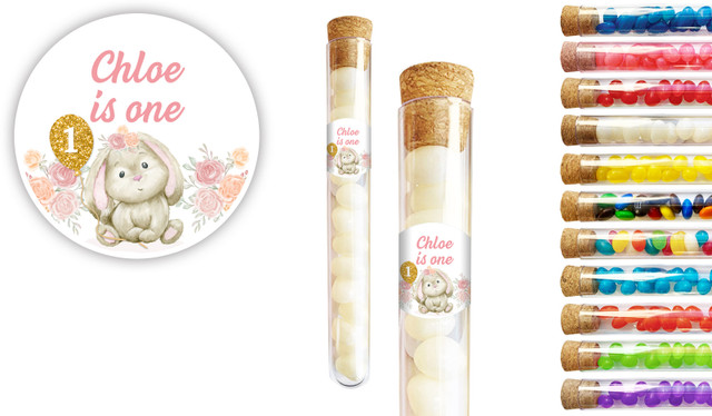 Bunny Balloon 1st Birthday Party Personalised Test Tubes