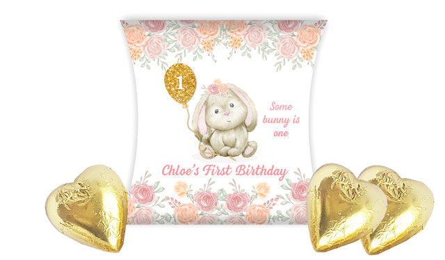 Bunny Balloon 1st Birthday Party Personalised Pillow Boxes