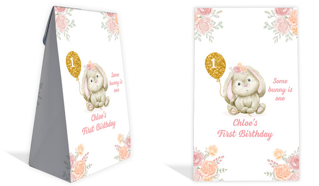 Bunny Balloon 1st Birthday Party Personalised Gusset Favour Bag