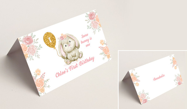 Bunny Balloon 1st Birthday Place Card