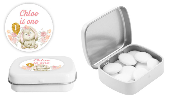 Bunny Balloon 1st Birthday Personalised Mint Tin