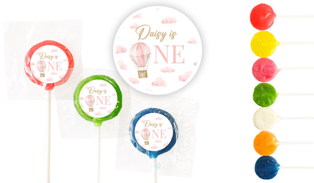 Hot Air Balloon Personalised 1st Birthday 3cm Mini Lollipops