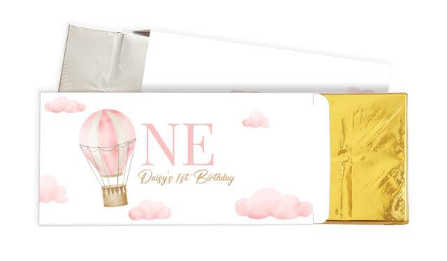 Hot Air Balloon Personalised 1st Birthday Chocolate Bar In A Box