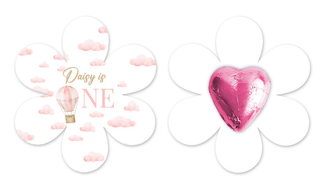 Hot Air Balloon Personalised 1st Birthday Flower Shaped Card