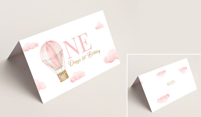 Hot Air Balloon Personalised 1st Birthday Place Card