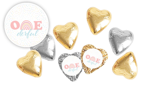 Oneder Rainbow Personalised 1st Birthday Foil Chocolate Hearts