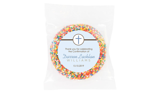 Cross On Blue Personalised Confirmation Chocolate Freckle