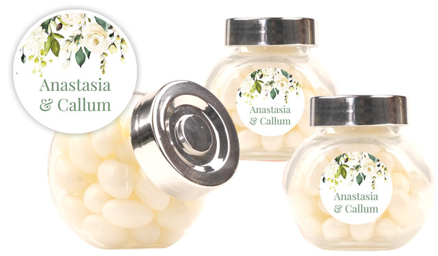 White Roses Hanging Wedding Personalised Mini Candy Jar