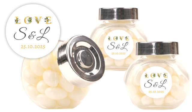 L-O-V-E Flowers Wedding Personalised Mini Candy Jar