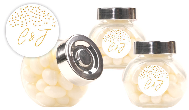 Gold Confetti On White Wedding Personalised Mini Candy Jar