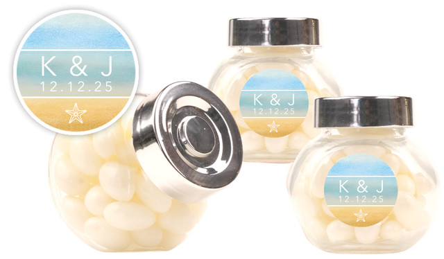 Beach Watercolour Wedding Personalised Mini Candy Jar