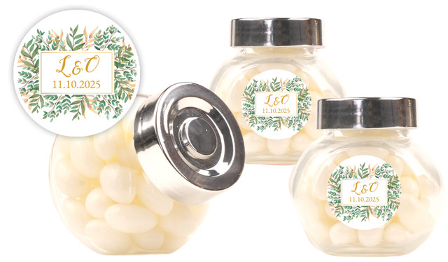 Leaves On Gold Wedding Personalised Mini Candy Jar