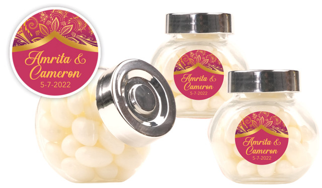 Regal Pink And Gold Wedding Personalised Mini Candy Jar
