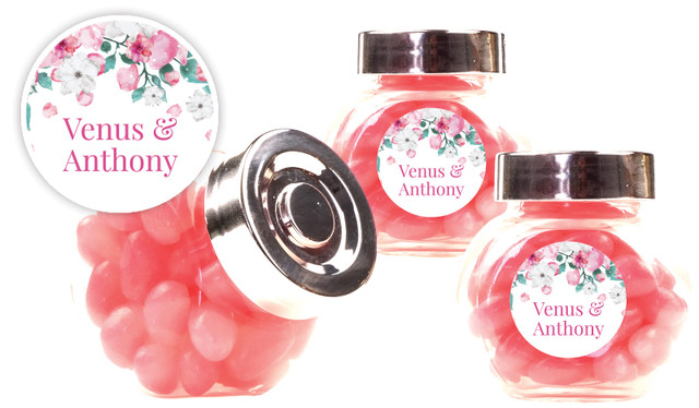 Falling Petals Wedding Personalised Mini Candy Jar