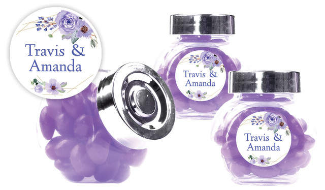 Violets On Gold Frame Wedding Personalised Mini Candy Jar