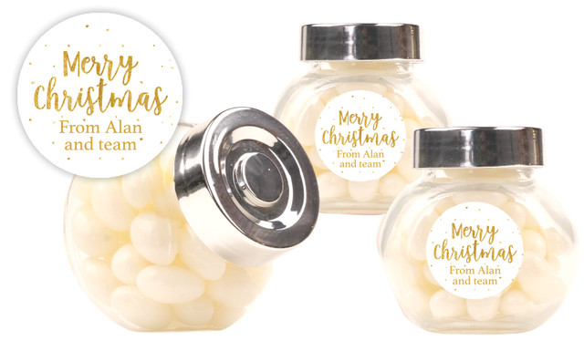 Gold Confetti Stars Christmas Personalised Mini Candy Jar