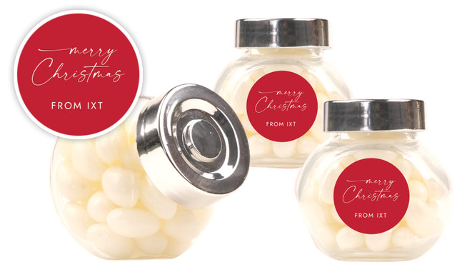 Red Cursive Christmas Personalised Mini Candy Jar