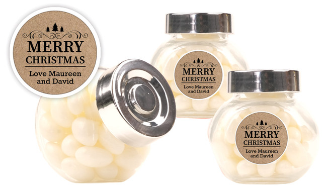 Merry Christmas On Kraft Christmas Personalised Mini Candy Jar