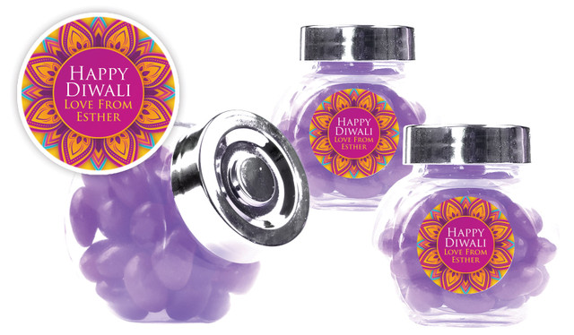 Yellow Purple Diwali Personalised Mini Candy Jar