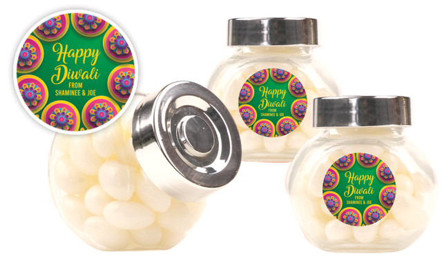 Green Leaves Diwali Personalised Mini Candy Jar