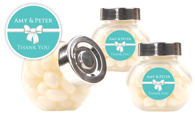 Turquoise Blue Bow Engagement Personalised Mini Candy Jar