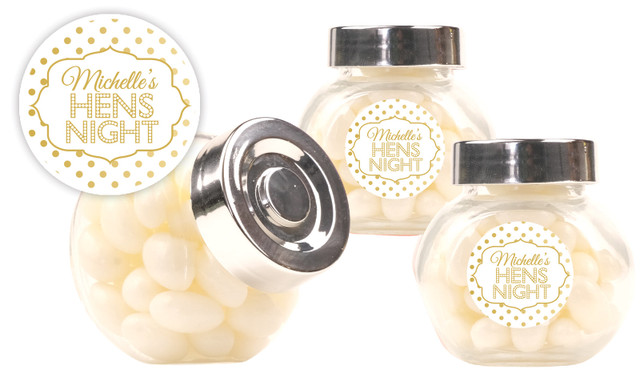 Gold Polkadot Hens Night Personalised Mini Candy Jar