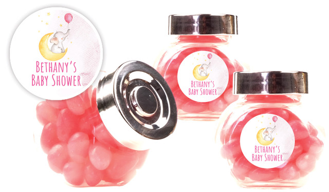 Elephant Moon Pink Baby Shower Personalised Mini Candy Jar