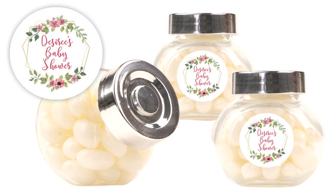 Floral Hexagons Baby Shower Personalised Mini Candy Jar