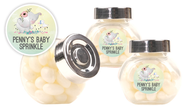 Elephant And Friend Baby Shower Personalised Mini Candy Jar