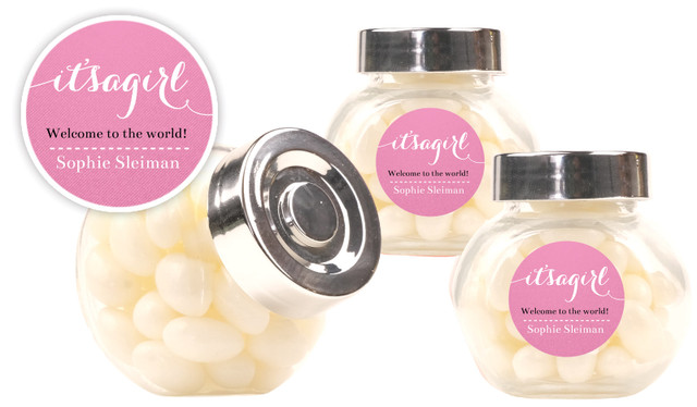 Flowing Words Girls Birth Announcement Custom Mini Candy Jar