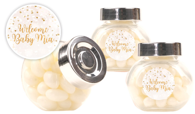 Heart Confetti Birth Announcement Custom Mini Candy Jar